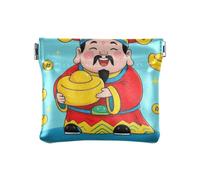 Petit porte-monnaie en cuir synthétique bleu avec inscription « Chinese God Wealth Rich » - Organiseur de cartes et de clés pour femme, Dieu chinois richesse bleu riche, 1 size, Impression artistique