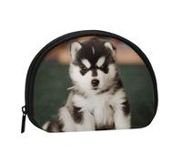 Petit porte-monnaie en textile africain imprimé patchwork avec fermeture éclair - Mini pochette légère pour pièces de monnaie, clés, écouteurs, transport quotidien, Adorable Huskies, One Size