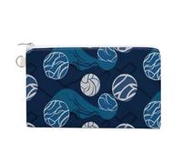 Petit porte-monnaie en toile couleur chocolat pour femme - Portefeuille fin avec fermeture éclair - Porte-clés mignon - Petite pochette à fermeture éclair, Volleyball bleu., Taille unique, Motif :