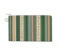 Petit porte-monnaie en toile couleur chocolat pour femme - Portefeuille fin avec fermeture éclair - Porte-clés mignon - Petite pochette à fermeture éclair, Rayures vert sauge, Taille unique, Motif :