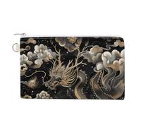 Petit porte-monnaie en toile violet lavande pour femme avec fermeture éclair porte-clés mignon petite pochette à fermeture éclair, Dragon chinois noir, Taille unique, Motif :