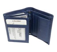 LOLUNA® Mini Portefeuille Format Carte Credit Cuir Vachette Souple 3 Volets pour Placer 10 Cartes - permis - identité - Billet - Monnaie - Idée Cadeau pour Homme et Femme - Bleu Marine