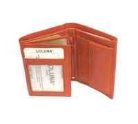LOLUNA® Mini Portefeuille Format Carte Credit Cuir Vachette Souple 3 Volets pour Placer 10 Cartes - permis - identité - Billet - Monnaie - Idée Cadeau pour Homme et Femme - Orange