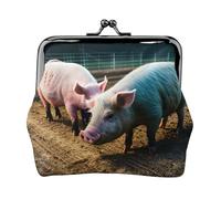 Petit porte-monnaie imprimé cochons à la ferme pour homme et femme, noir, One Size, Vintage