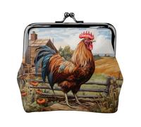 Petit porte-monnaie imprimé coq sur bois dans les terres agricoles, petit porte-monnaie, porte-monnaie, porte-monnaie, pochette pour homme et femme, noir, One Size, Vintage