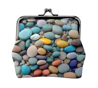 Petit porte-monnaie imprimé galets colorés de plage, petit porte-monnaie, porte-cartes pour homme et femme, noir, One Size, Vintage