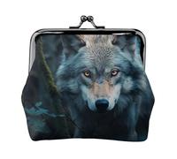 Petit porte-monnaie imprimé Wolf2 aux yeux bleus pour homme et femme, noir, One Size, Vintage