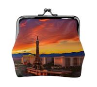 Petit porte-monnaie Las Vegas avec imprimé coucher de soleil pour homme et femme, noir, taille unique, vintage, Noir , Taille unique, Vintage