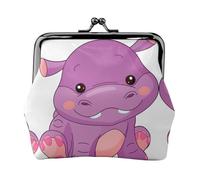 Petit porte-monnaie léger avec imprimé hippopotame violet de dessin animé, pour les visites touristiques et les courses, Noir , Taille unique, Pochette à monnaie