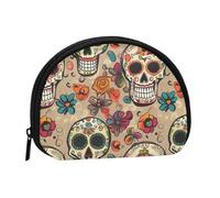 Petit porte-monnaie mexicain imprimé tête de mort pour un usage quotidien et cadeaux, Noir , Taille unique, Pochette à monnaie