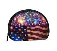Petit porte-monnaie motif drapeau américain feu d'artifice imprimé 4 juillet - Mini porte-monnaie - Poche à monnaie pour un usage quotidien et cadeaux, Noir , Taille unique, Pochette à monnaie