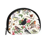 Petit porte-monnaie, noir et blanc, imprimé zèbre avec fermeture éclair, mini pochette légère pour pièces de monnaie, clés, écouteurs, transport quotidien, Oiseaux dans mon jardin, One Size, Pochette