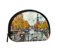Petit porte-monnaie, noir et blanc, imprimé zèbre avec fermeture éclair, mini pochette légère pour pièces de monnaie, clés, écouteurs, transport quotidien, Vélos à Amsterdam, One Size, Pochette à
