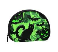 Petit porte-monnaie noir vert fantôme horreur Halloween imprimé petit porte-monnaie mini portefeuille poche monnaie monnaie poche pour un usage quotidien et cadeaux, Noir , Taille unique, Pochette à