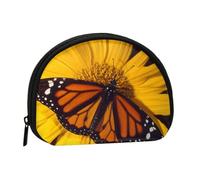 Petit porte-monnaie, petit porte-monnaie imprimé Canada Lynx avec fermeture éclair, mini pochette légère pour pièces de monnaie, clés, écouteurs, transport quotidien, Papillon sur le tournesol, One