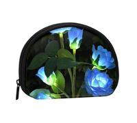 Petit porte-monnaie, petit porte-monnaie imprimé mésange bleue avec fermeture éclair, mini pochette légère pour pièces de monnaie, clés, écouteurs, transport quotidien, Fleurs roses bleues, One Size