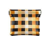 Petit porte-monnaie portable en cuir PU à carreaux dorés et oranges pour femme, Buffalo Plaid Carreaux Doré/Orange, 1 size, Impression artistique