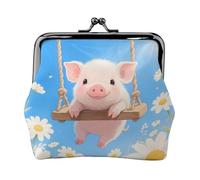 Petit porte-monnaie pour femme avec fermoir Kiss Lock, Cochon sur balançoire, One Size, Dessin animé