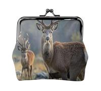 Petit porte-monnaie pour femme, motif cerfs sauvages, avec fermeture à baiser, porte-monnaie mignon en cuir, porte-monnaie, porte-monnaie, porte-clés