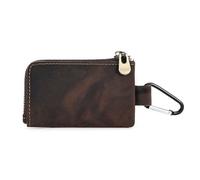 Petit Porte - Monnaie pour Hommes et Femmes, Portefeuille rectangulaire en Cuir véritable, boîte de Rangement avec Fermeture à glissière, Porte - clés en Cuir véritable, café