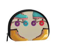 Petit porte-monnaie rétro coloré avec imprimé patins à roulettes pour un usage quotidien et des cadeaux, Noir , Taille unique, Pochette à monnaie