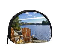 Petit porte-monnaie, sac à monnaie imprimé plage jetée avec fermeture éclair, mini pochette légère pour pièces de monnaie, clés, écouteurs, transport quotidien, Chaise de plage, One Size, Pochette à