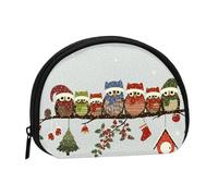 Petit porte-monnaie semi-circulaire avec fermeture éclair - Motif chouettes de Noël sur une branche - Pour enfants et femmes, Chouettes de Noël sur une branche, One Size, Demi-cercle