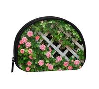 Petit porte-monnaie semi-circulaire avec fermeture éclair - Motif pierres avec œillet rose - Pour enfants et femmes, Clôture florale de printemps, One Size, Demi-cercle