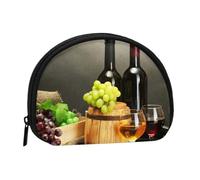 Petit porte-monnaie semi-circulaire avec fermeture éclair - Motif roses blanches avec imprimé sang - Pour homme et femme, Vin blanc et rouge, One Size, Demi-cercle