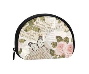 Petit porte-monnaie semi-circulaire avec fermeture éclair - Motif roses blanches avec imprimé sang - Pour homme et femme, Roses de journaux, One Size, Demi-cercle