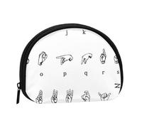 Petit porte-monnaie semi-circulaire avec fermeture éclair - Motif yeux de hibou enneigé - Pour enfants et femmes, Alphabet en langue des signes 1, One Size, Demi-cercle