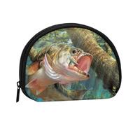 Petit porte-monnaie semi-circulaire imprimé libellule bleue avec fermeture éclair, mini pochette portable pour enfants pour homme et femme, Bass Fishing Wave, One Size, Demi-cercle