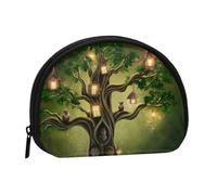 Petit porte-monnaie semi-circulaire imprimé plumes de paon avec fermeture éclair, mini pochette portable pour enfants pour femmes et hommes, Oiseaux d'arbres mystérieux, One Size, Demi-cercle
