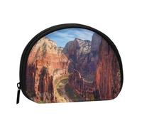 Petit porte-monnaie semi-circulaire imprimé plumes de paon avec fermeture éclair, mini pochette portable pour enfants pour femmes et hommes, Vue sur le parc national, One Size, Demi-cercle