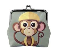 Petit porte-monnaie vintage en cuir avec imprimé singe mignon pour femme