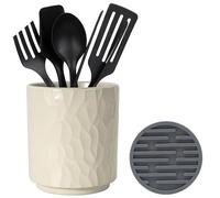 Petit porte-ustensiles en céramique pour comptoir de cuisine, ustensiles de cuisine, support de tasse pour ustensiles de cuisine pour ustensiles sur comptoir comprend un tapis de séchage en silicone