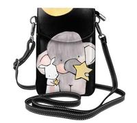 Petit portefeuille à bandoulière éléphant et lapin blanc avec étui à rabat, parfait pour le shopping, les voyages et une utilisation quotidienne.