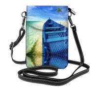 Petit portefeuille à bandoulière en cuir bleu ciel jaune plage bateau pour femme petit sac à main de voyage sac à main pour téléphone portable petit sac à main