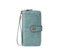 Petit portefeuille à deux volets en cuir pour femme avec dragonne, emplacements pour cartes, fenêtre d'identité, fermeture éclair, portefeuille à coller avec anneau, bleu clair, Taille unique