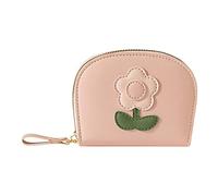 Petit portefeuille à deux volets en cuir pour femme avec emplacements pour cartes d'identité, fenêtre pour carte d'identité, portefeuille pour téléphone avec anneau adhésif (rose, taille unique)