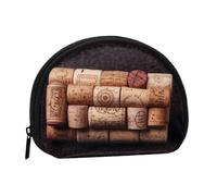 Petit portefeuille à fermeture éclair avec bouchon en liège imprimé, noir, taille unique, imprimé, Noir , Taille unique, Imprimé