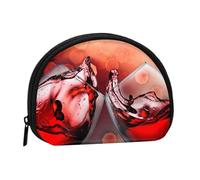 Petit portefeuille à monnaie imprimé Sunset Beach Palmier, demi-rond avec fermeture éclair Mini poche à monnaie, porte-monnaie portable pour enfants pour femmes et hommes, Verre à vin rouge Cheers