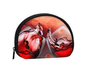 Petit portefeuille à monnaie imprimé Sunset Beach Palmier, demi-rond avec fermeture éclair Mini poche à monnaie, porte-monnaie portable pour enfants pour femmes et hommes, Verre à vin rouge Cheers