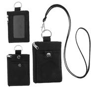 Petit portefeuille anti-RFID résistant à l'eau avec fermeture éclair et porte-badge avec lanière porte-clés et fenêtre pour carte d'identité pour femmes, hommes, garçons et filles, pour cartes, pièces