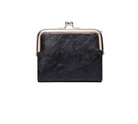 Petit portefeuille compact en cuir vintage avec fermeture éclair et verrou pour femme, Noir , 2 pièces
