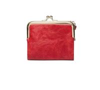 Petit portefeuille compact en cuir vintage avec fermeture éclair et verrou pour femme, Rouge, 2 pièces