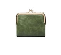 Petit portefeuille compact en cuir vintage avec fermeture éclair et verrou pour femme, Vert, 1PCS