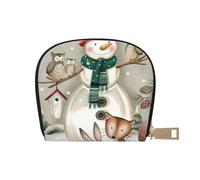 Petit portefeuille en cuir avec fermeture éclair pour cartes de crédit en accordéon et bonhomme de neige debout sur un bonhomme de neige pour homme et femme, blanc, Taille unique