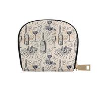 Petit portefeuille en cuir avec fermeture éclair pour cartes de crédit en accordéon pour homme et femme, vinification vinicole, blanc, Taille unique