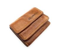 Petit portefeuille en cuir véritable avec protection RFID, cuir lavé, cognac